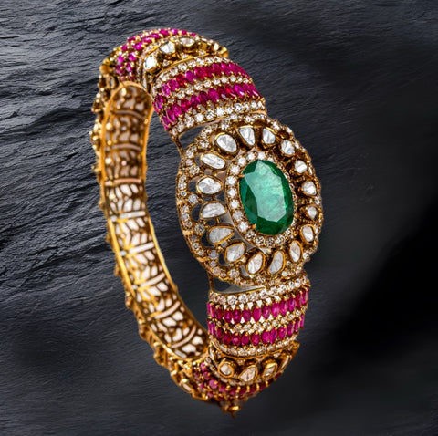 victorian Bangles - Diamond Bangles - 925 Silver Jewelry - 22ct Gold Plated - CZ Bangles - South indian diamond Bangles design