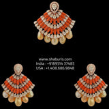 Coral pendant Diamond necklace silver necklace 925 silver with 22k gold plated - SHABURIS