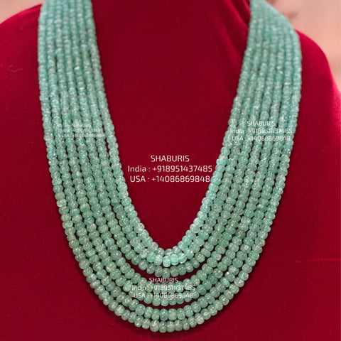 Melon Emerald beads beaded mala pure gems gold jewelry designs indian pure silver jewelry bead necklace statement jewelry SHABURIS