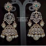 Diamond Jhumka Diamond Earrings statement studs diamond studs - 925 silver Jewelry , South Indian Jewelry,bridal choker,Indian Wedding Jewelry,pure Silver indian jewelry - SHABURIS