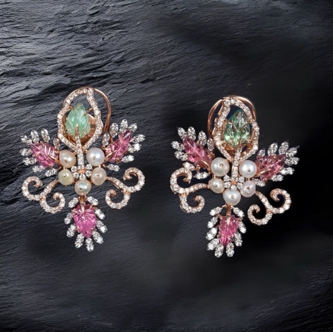 Ruby Studs - Diamond Studs - Cocktail Jewelry - 925 silver Jewelry , South Indian Jewelry,bridal choker,Indian Wedding Jewelry,pure Silver indian jewelry - SHABURIS