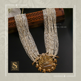 Temple Jewelry Antique Lakshmi Haram Pearl Necklace Silver Jewelry - SHABURIS