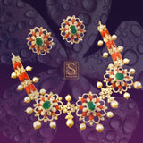 Customized Jewelry,South Indian Jewelry,Coral Necklace,Indian Bridal,Indian Wedding Jewelry,pure Silver indian jewelry-NIHIRA-SHABURIS