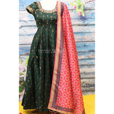 Chanderi,Indian Designer anarkali,Indian Stitched Dress for women, zardhosi maggam mirror work green Dress ,Indian Partywear Dress Duppatta