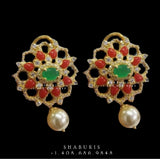 Coral studs,indian jewelry,Cocktail Earrings,jhumka Jewelry in Silver,Indian Earrings,Indian Jewelry,flat diamond studs-NIHIRA-SHABURIS