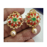 Coral studs,indian jewelry,Cocktail Earrings,jhumka Jewelry in Silver,Indian Earrings,Indian Jewelry,flat diamond studs-NIHIRA-SHABURIS