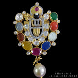 Bollywood Jewelry,Pure Silver Jewellery,Navaratan Balaji Pendent,Big Indian studs,Indian Bridal,Indian Wedding Jewelry-NIHIRA-SHABURIS