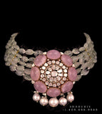Polki necklace, pendent,Pure silver polki choker Indian necklace ,pearls emerald-SHABURIS
