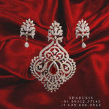 Diamond Pendant indian,South Indian jewelry,Pure silver diamond pendent,swarovski Pendent,Indian Wedding Jewelry -NIHIRA-SHABURIS