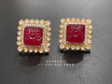 Ruby stud,polki stud,polki diamond jewelry in silver,big studs,indian jewelry,statement jewelry-SHABURIS