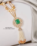 Tassel pendant,swarovski chain,sabyasachi jewelry inspired Traditional indian Jewelery,Polki haram,Pure silver jewelry-NIHIRA
