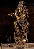 Large Krishna Statue in Brass with Stone work, 43 inches Big size Krishna Figurine, Large Size Brass krishna Sculpture brass articles