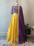 Designer Lehenga Choli Half Saree Langa Voni Mehendi outfit Yellow Lehenga Purple Lehenga Teens Party Lehenga Indian Half saree Kids Lehenga