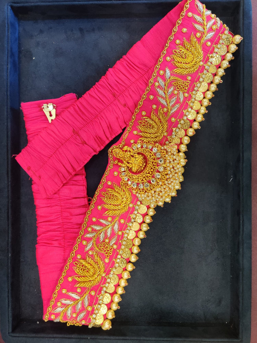 Saree belt maggam work belt lakshmi pendant vaddanam waist belt design
