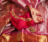 Bridal saree Pink Saree Stitched blouse Silk Saree Kanchi kanjivaram pattu saree Wedding Saree Blouse Bridal Blouse Handloom Saree