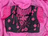 Designer Saree lace blouse pink & black saree blouse crape saree teens saree wedding saree cocktail saree mehendi saree  bollywood sarees