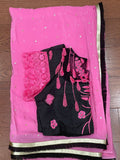 Designer Saree lace blouse pink & black saree blouse crape saree teens saree wedding saree cocktail saree mehendi saree  bollywood sarees