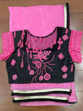 Designer Saree lace blouse pink & black saree blouse crape saree teens saree wedding saree cocktail saree mehendi saree  bollywood sarees