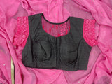 Designer Saree lace blouse pink & black saree blouse crape saree teens saree wedding saree cocktail saree mehendi saree  bollywood sarees