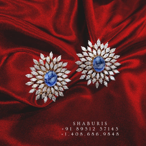 Tanzanite studs Diamond earrings,Pure silver Jhumkas Indian,Indian Earrings,Indian Wedding Jewelry -NIHIRA-SHABURIS