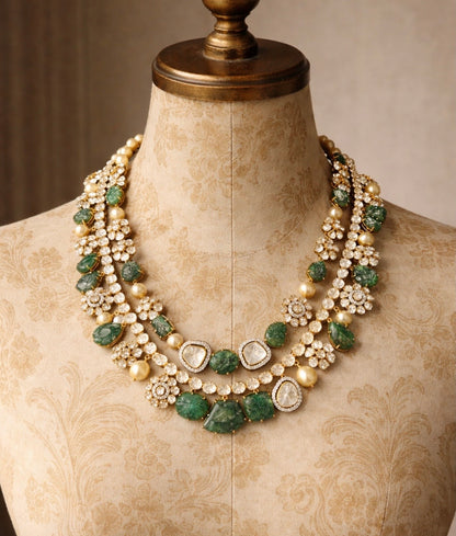 Polki necklace 925 silver jewelry 22k gold plated - SHABURIS