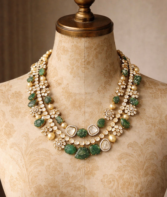 Polki necklace 925 silver jewelry 22k gold plated - SHABURIS