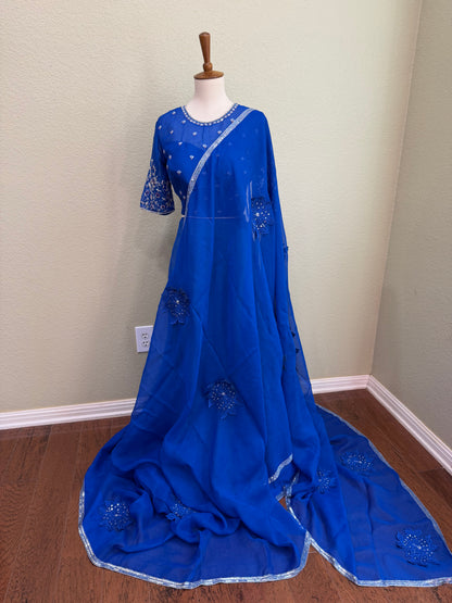 Cocktail saree with Blouse - Royal Blue