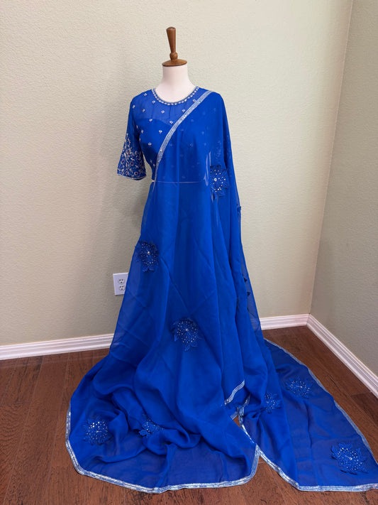 Cocktail saree with Blouse - Royal Blue