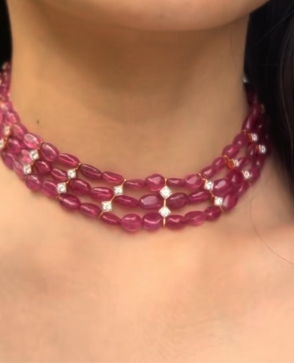 Ruby Necklace pearl Necklace wedding jewelry silver necklace 925 silver with 22k gold plated - SHABURIS