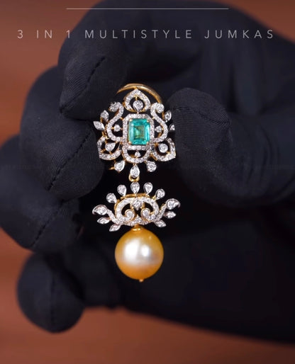 Diamond Jhumka Diamond Earrings statement studs diamond studs - 925 silver Jewelry , South Indian Jewelry,bridal choker,Indian Wedding Jewelry,pure Silver indian jewelry - SHABURIS