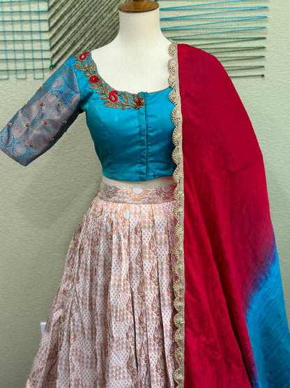 Kanchipuram Lehenga | Mehendi & Haldi Lehenga Choli | offwhite Lehenga Set | blue Lehenga Set | Indian Wedding Guest Outfit | Pre Wedding Ceremony Dress