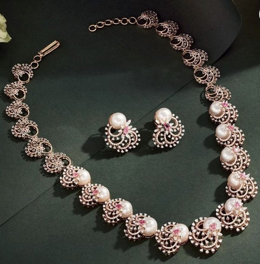 Cocktail Necklace Pearl necklace Polki Necklace Diamond Necklace Bridal necklace 925 silver jewelry Silver Necklace Cocktail Necklace - SHABURIS