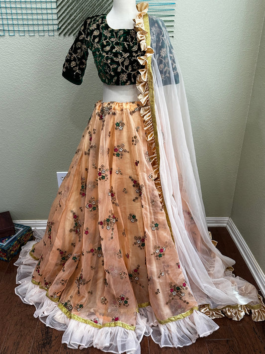 Ruffle Lehenga | Mehendi & Haldi Lehenga Choli | Gold Lehenga Set | Indian Wedding Guest Outfit | Pre Wedding Ceremony Dress