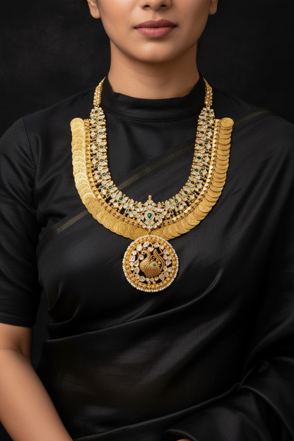 Kasu Necklace Polki necklace 925 silver jewelry 22k gold plated - SHABURIS