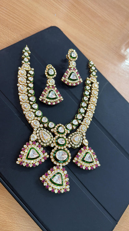 Bridal Necklace Polki necklace 925 silver jewelry 22k gold plated - SHABURIS