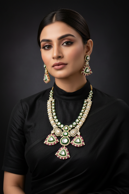 Bridal Necklace Polki necklace 925 silver jewelry 22k gold plated - SHABURIS