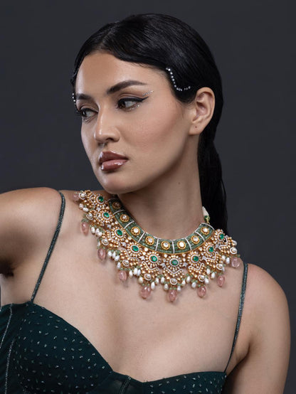 Polki Set diamond necklace 925 silver jewelry 22k gold plated- SHABURIS (Ready to Ship from India)