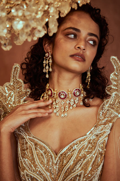 Polki necklace diamond necklace 925 silver with 22k gold plated- SHABURIS