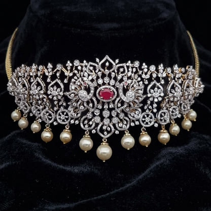 Diamond Necklace - Bridal Necklace - Wedding Necklace - 925 silver Jewelry,South Indian Jewelry,bridal choker,Indian Wedding Jewelry,pure Silver indian jewelry - SHABURIS