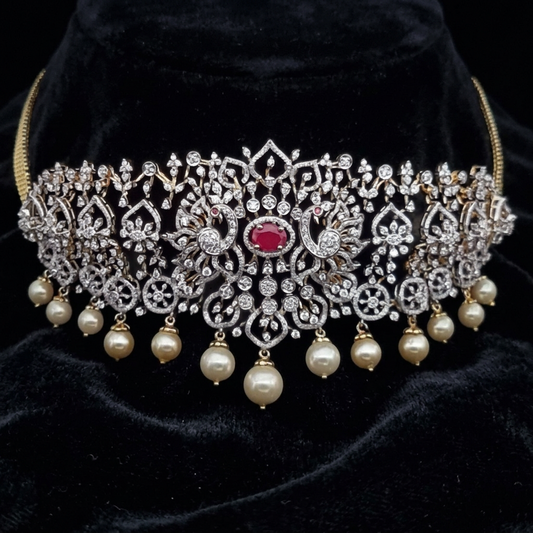 Diamond Necklace - Bridal Necklace - Wedding Necklace - 925 silver Jewelry,South Indian Jewelry,bridal choker,Indian Wedding Jewelry,pure Silver indian jewelry - SHABURIS