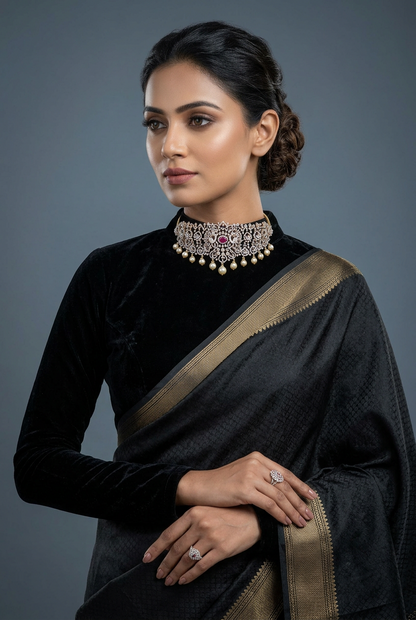 Diamond Necklace - Bridal Necklace - Wedding Necklace - 925 silver Jewelry,South Indian Jewelry,bridal choker,Indian Wedding Jewelry,pure Silver indian jewelry - SHABURIS