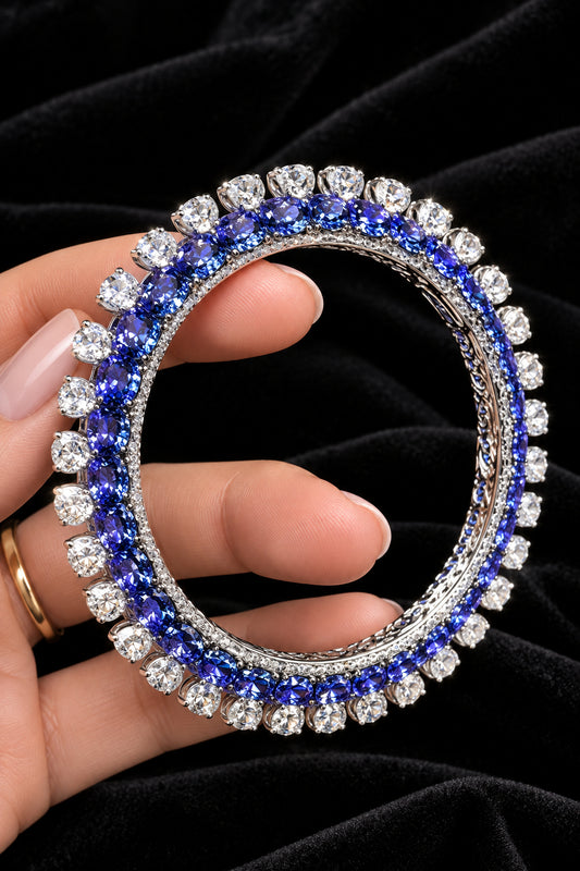 Tanzanite Bangles Diamond Bangles,South Indian Jewelry,silver indian Bangles,pure silver Swaroski Bangles,Indian Wedding Jewelry -SHABURIS