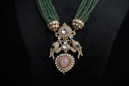 Emerald necklace Polki diamond necklace 925 silver jewelry 22k gold plated - SHABURIS
