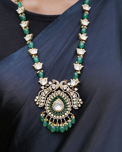 Emerald necklace diamond necklace 925 silver with 22k gold plated - SHABURIS