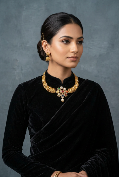 Navaratan Necklace,Pure Silver Jewellery Indian ,mango Necklace,Big Indian Necklace,Indian Bridal,Indian Wedding Jewelry-NIHIRA-SHABURIS