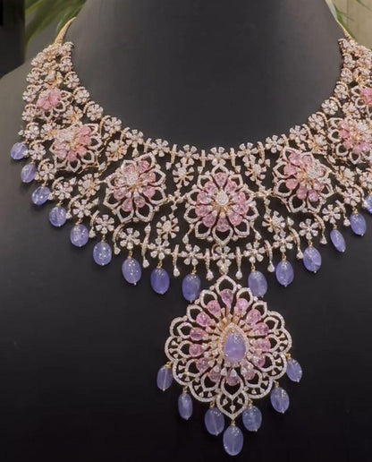 Diamond necklace wedding jewelry silver necklace 925 silver with 22k gold plated - SHABURIS
