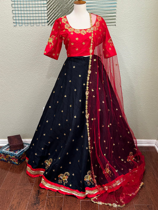 Designer Lehenga | Mehendi & Haldi Lehenga Choli | black Lehenga Set | red Lehenga Set | Indian Wedding Guest Outfit | Pre Wedding Ceremony Dress