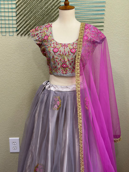 Designer Lehenga | Mehendi & Haldi Lehenga Choli | grey Lehenga Set | Pink Lehenga Set | Indian Wedding Guest Outfit | Pre Wedding Ceremony Dress