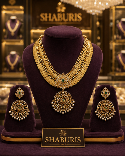 Kasu mala necklace 925 silver jewelry 22k gold plated - SHABURIS