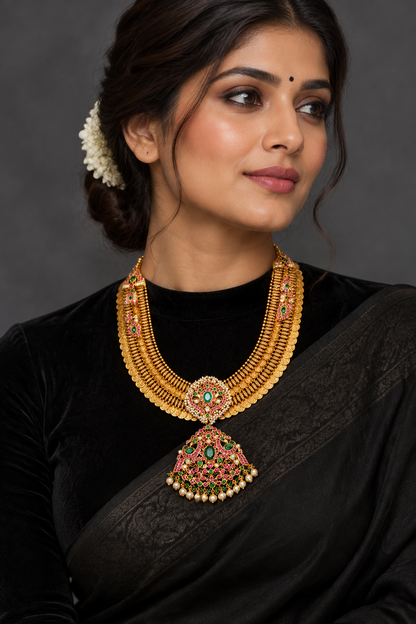 Kasu mala necklace kasu haram Polki Necklace Diamond Necklace Bridal necklace 925 silver jewelry Silver Necklace Cocktail Necklace - SHABURIS